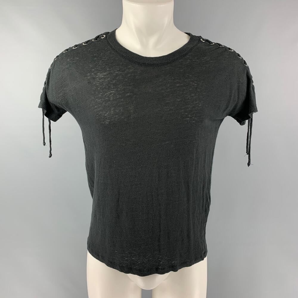 IRO Steiro Size XS Black Solid Linen Crew-Neck T-shirt